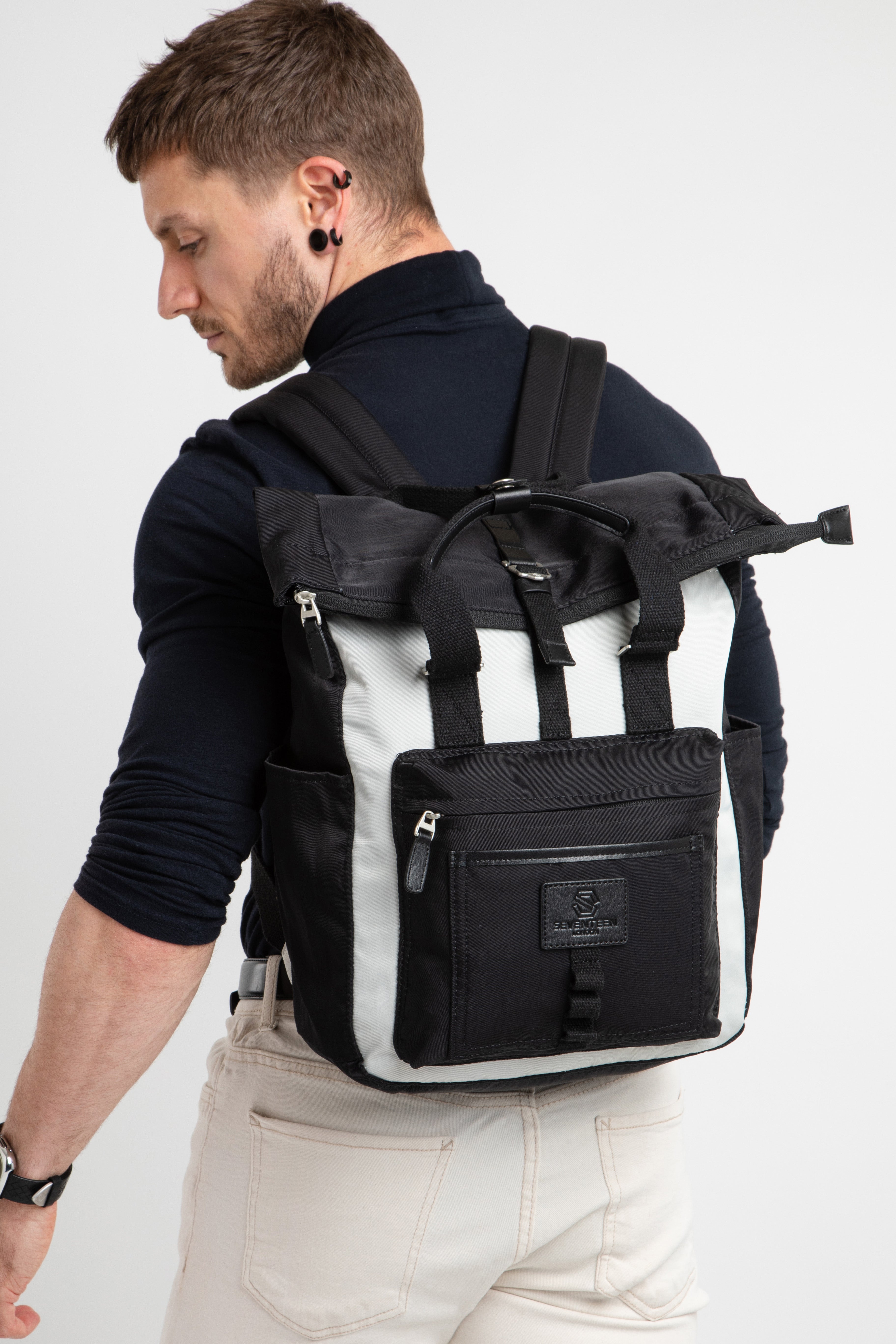 Canary Wharf Backpack - Black with Cream