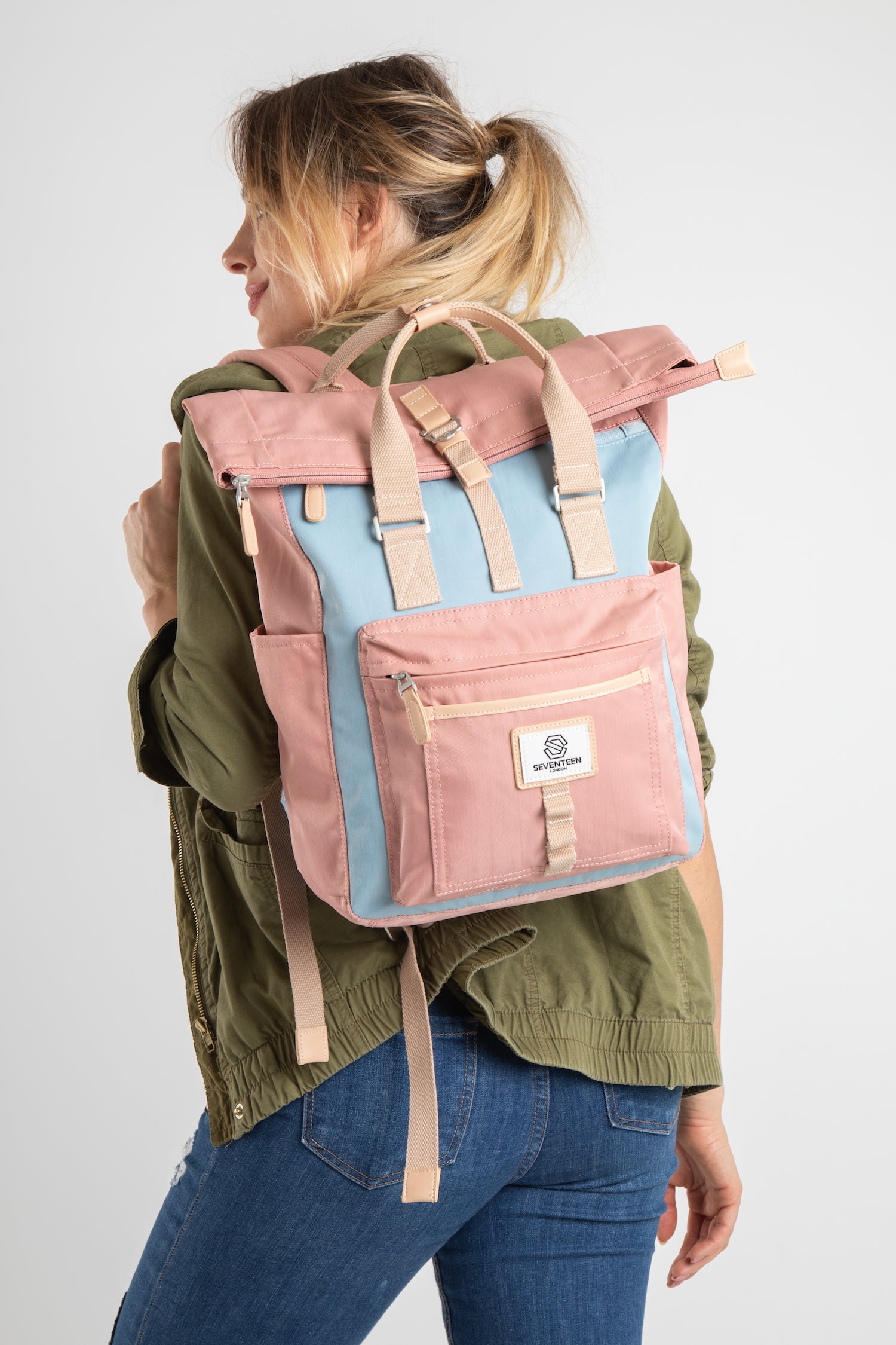 Canary Wharf Backpack - Pink with Light Blue