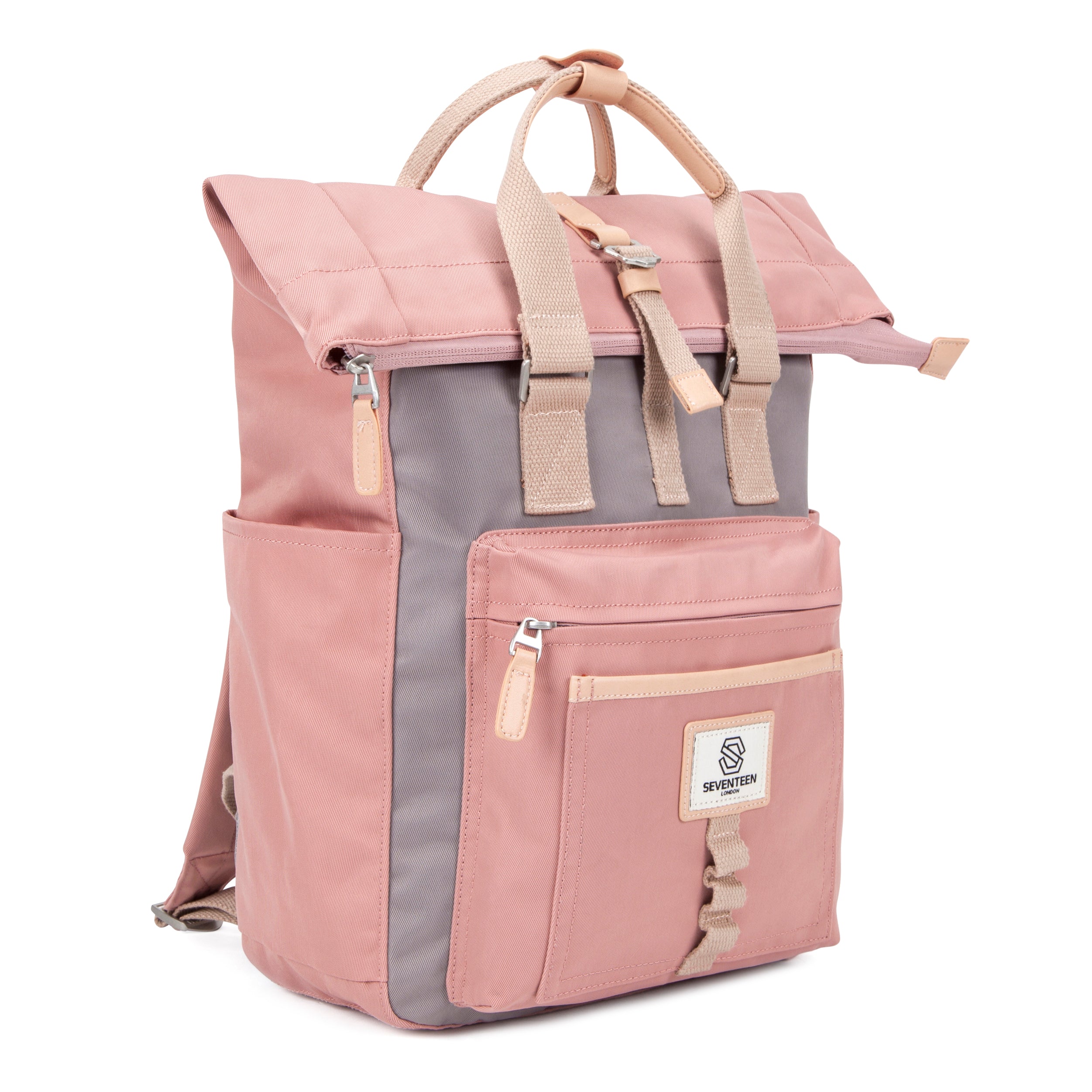 Canary Wharf Backpack - Pink with Grey - Seventeen London