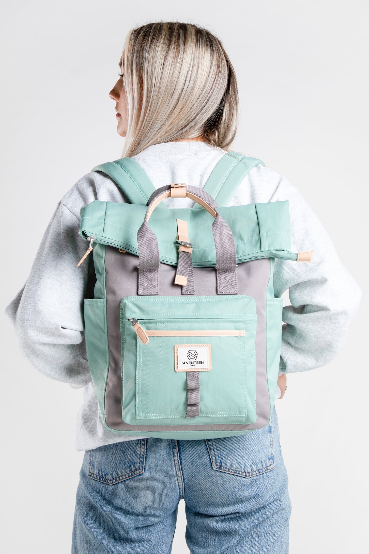 Canary Wharf Backpack - Pastel Green with Grey