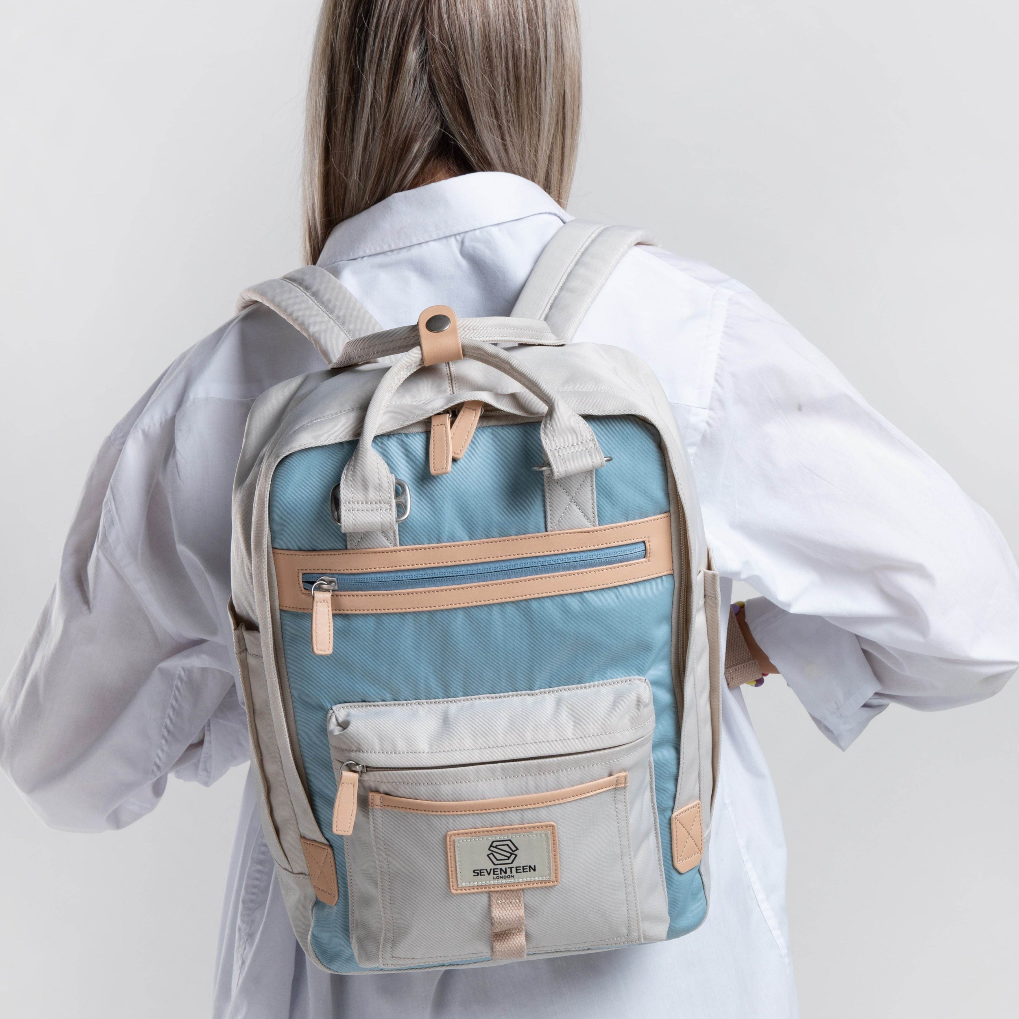 Wimbledon Backpack - Cream with Light Blue - Seventeen London