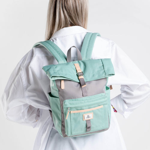 Canary Wharf Mini Backpack - Pastel Green with Grey