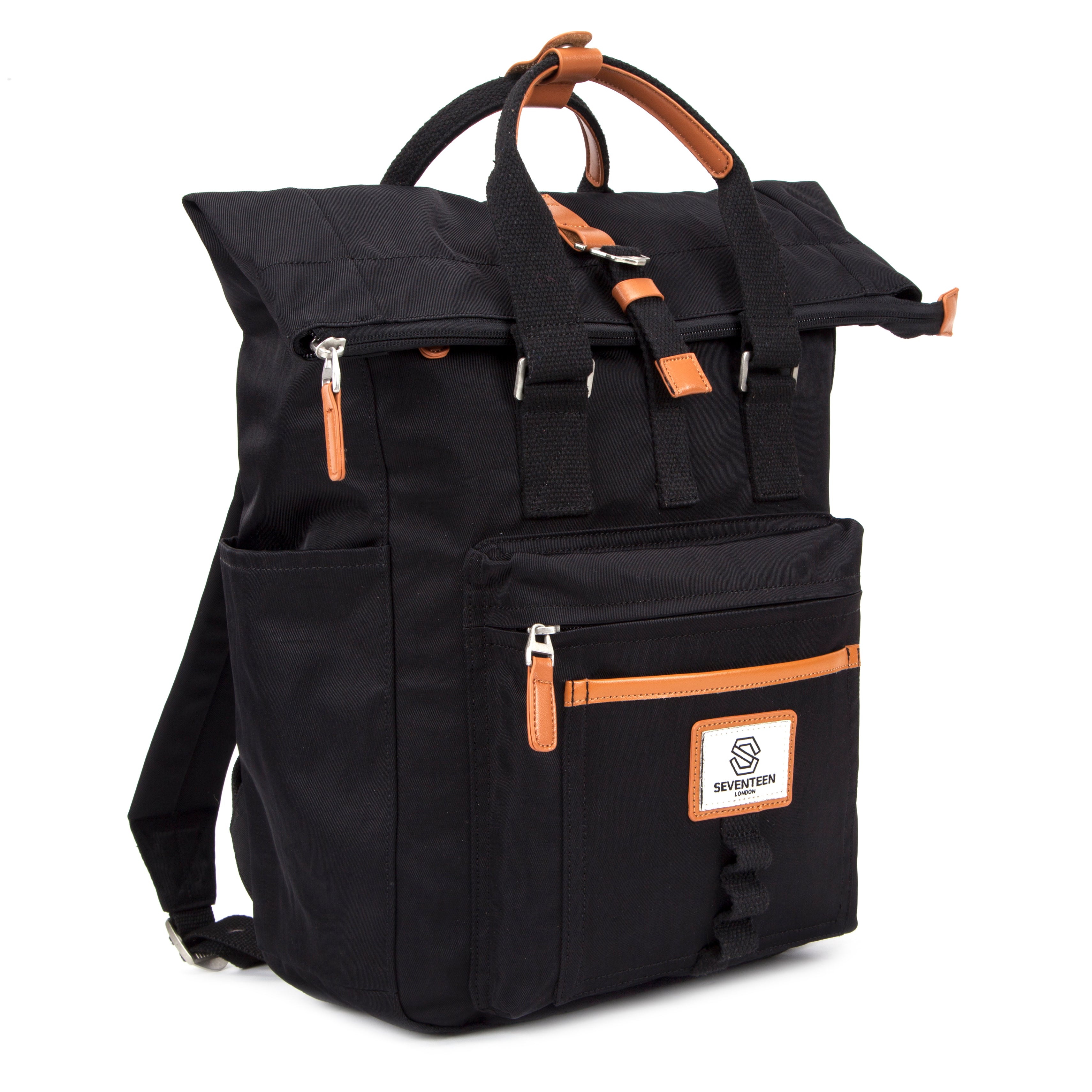 Canary Wharf Backpack - Black with Tan - Seventeen London