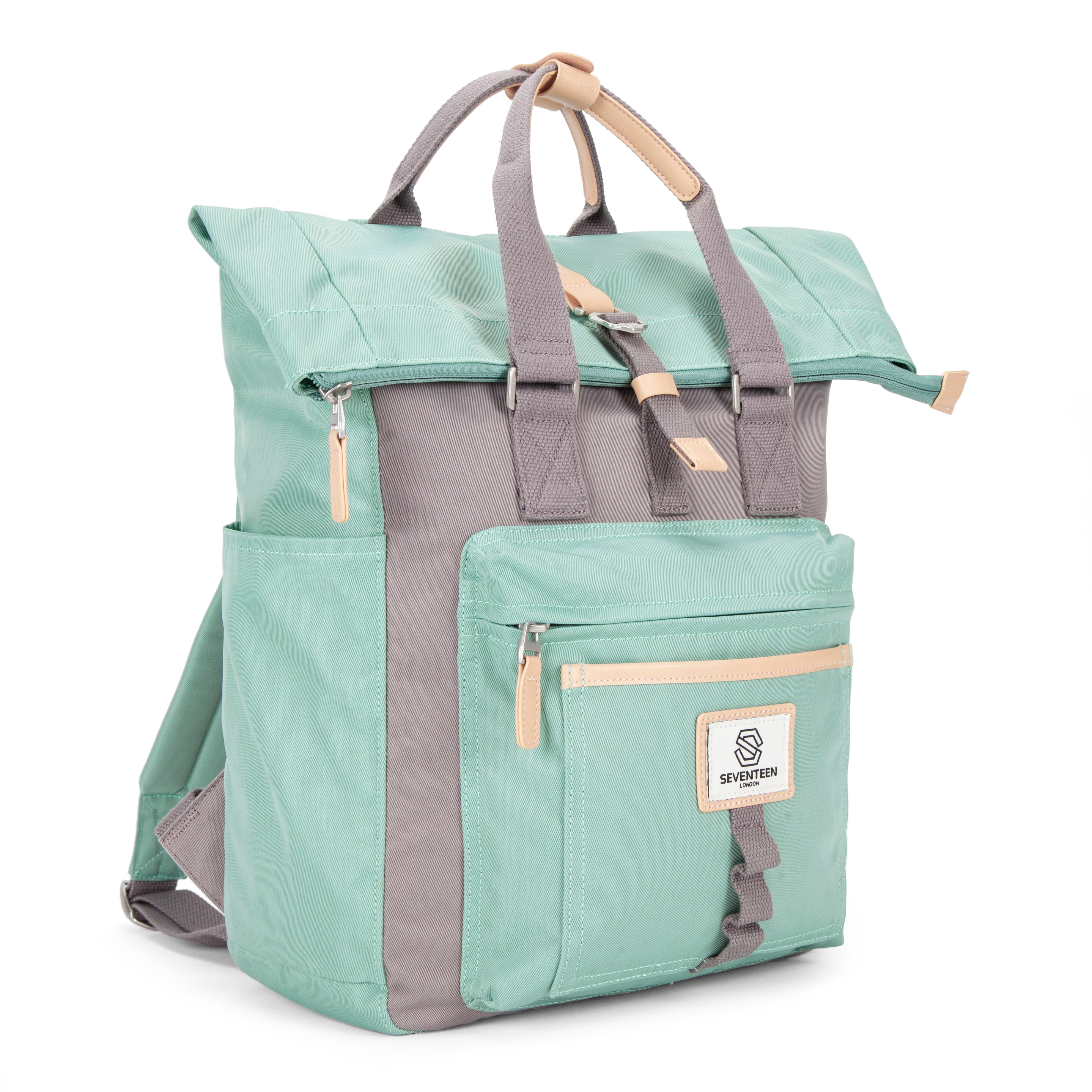 Canary Wharf Backpack - Pastel Green with Grey - Seventeen London