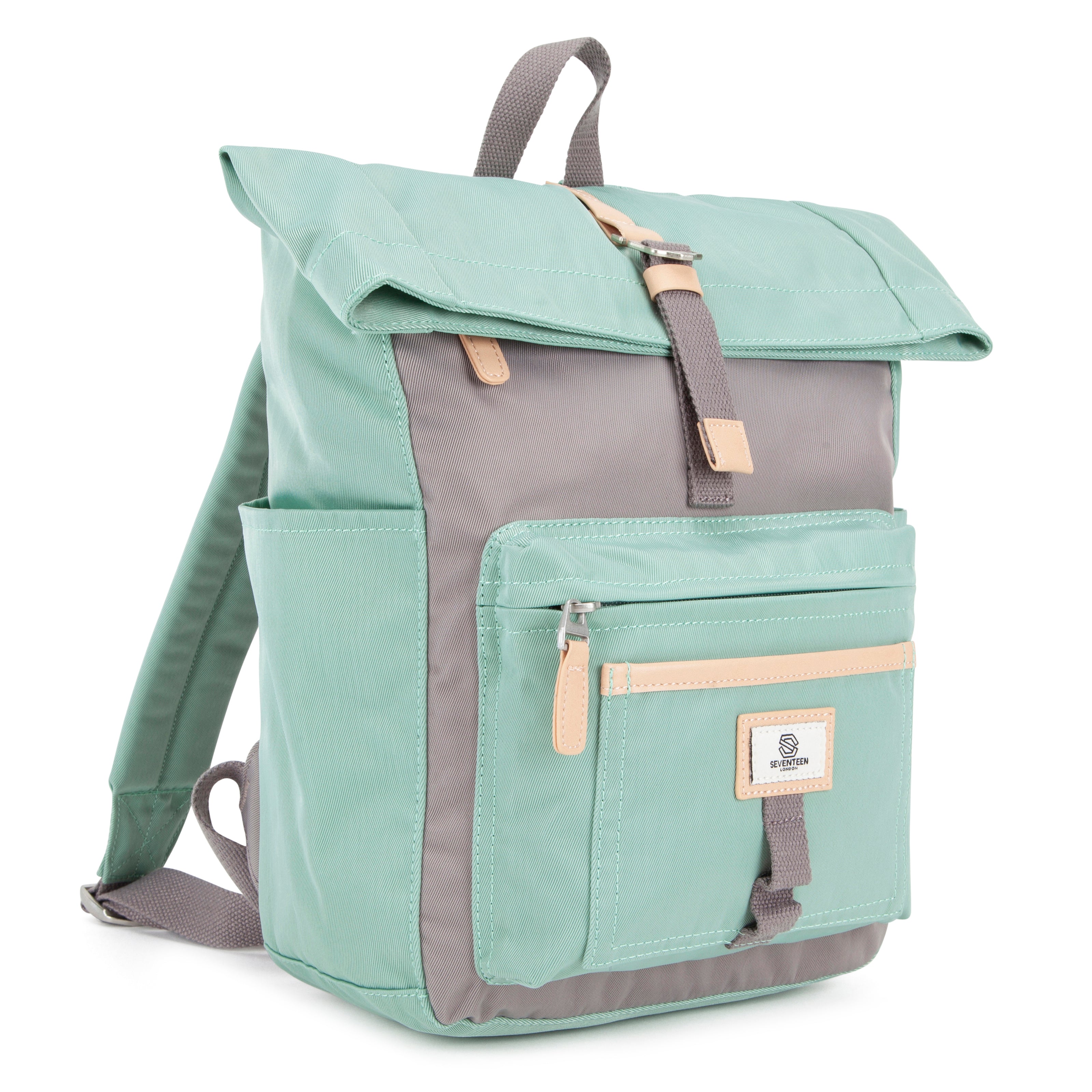 Canary Wharf Mini Backpack - Pastel Green with Grey - Seventeen London